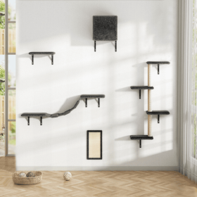 5 Pieces Of Multi-storey Wall-mounted Indoor Cat Tree Furniture With Scratch Board (Color: grey)